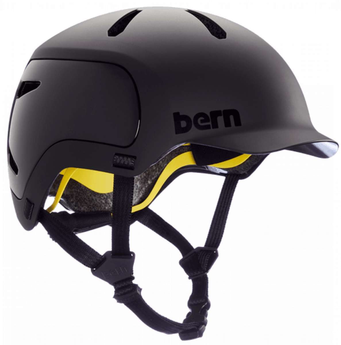 Bern Watts 2.0 MIPS Helmet 2022-2023 - Matte black helmet with a sleek, aerodynamic design and ventilation holes on top.