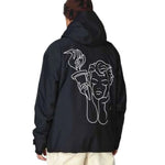 Beyond Medals Anorak 2L Shell Jacket 2024 - A black jacket with a white graphic of a person's head and shoulders on the back, wearing a medal around their neck.