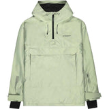 Beyond Medals Anorak 2L Shell Jacket 2024 - A light green jacket with a hood, featuring black drawstrings and a zippered front.