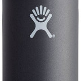Hydro Flask - A dark gray water bottle with a silver lid, featuring a standard mouth opening and a handle on top.