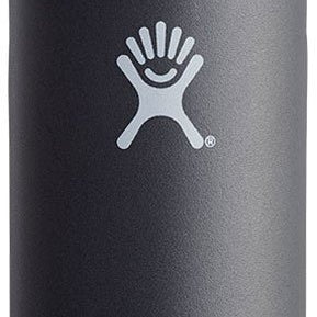 Hydro Flask - A dark gray water bottle with a silver lid, featuring a standard mouth opening and a handle on top.