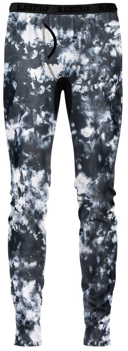 BlackStrap - A pair of black and white tie-dye patterned leggings with a high waistband, featuring a drawstring and elastic cuffs at the ankles.