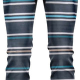 BlackStrap Skyliner Full Leg Bottom Baselayer - A pair of gray full-length leggings with horizontal stripes in white, light blue, and olive green.