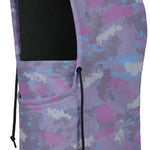 BlackStrap Camber Hood Adjustable Balaclava Print 2024 - A purple balaclava with a pink and blue abstract pattern, featuring a black drawstring on the right side.