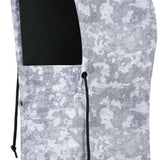 BlackStrap Camber Hood Adjustable Balaclava Print 2024 - A black and white camouflage-print balaclava with a hood, featuring an adjustable drawstring at the neck.
