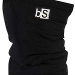 BlackStrap Kids Tube Dual Layer 2024 - A black neck gaiter with a white logo featuring the letters "bS" in block font, positioned on the upper left side of the fabric.