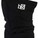 BlackStrap Kids Tube Dual Layer 2024 - A black neck gaiter with a white logo featuring the letters "bS" in block font, positioned on the upper left side of the fabric.