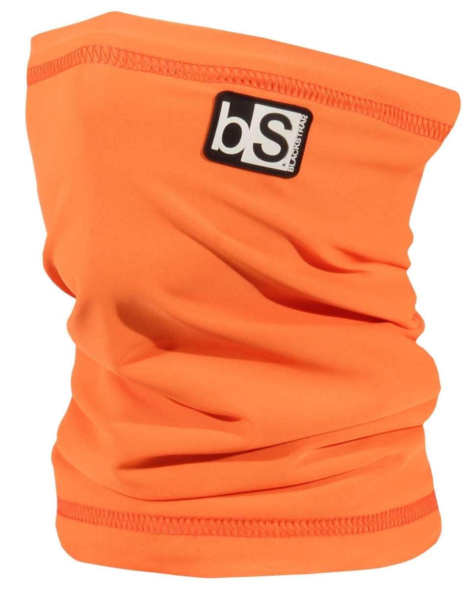 BlackStrap Kids Tube Dual Layer 2024 - A bright orange neck gaiter with a black logo patch featuring white letters "bs" in a square box.