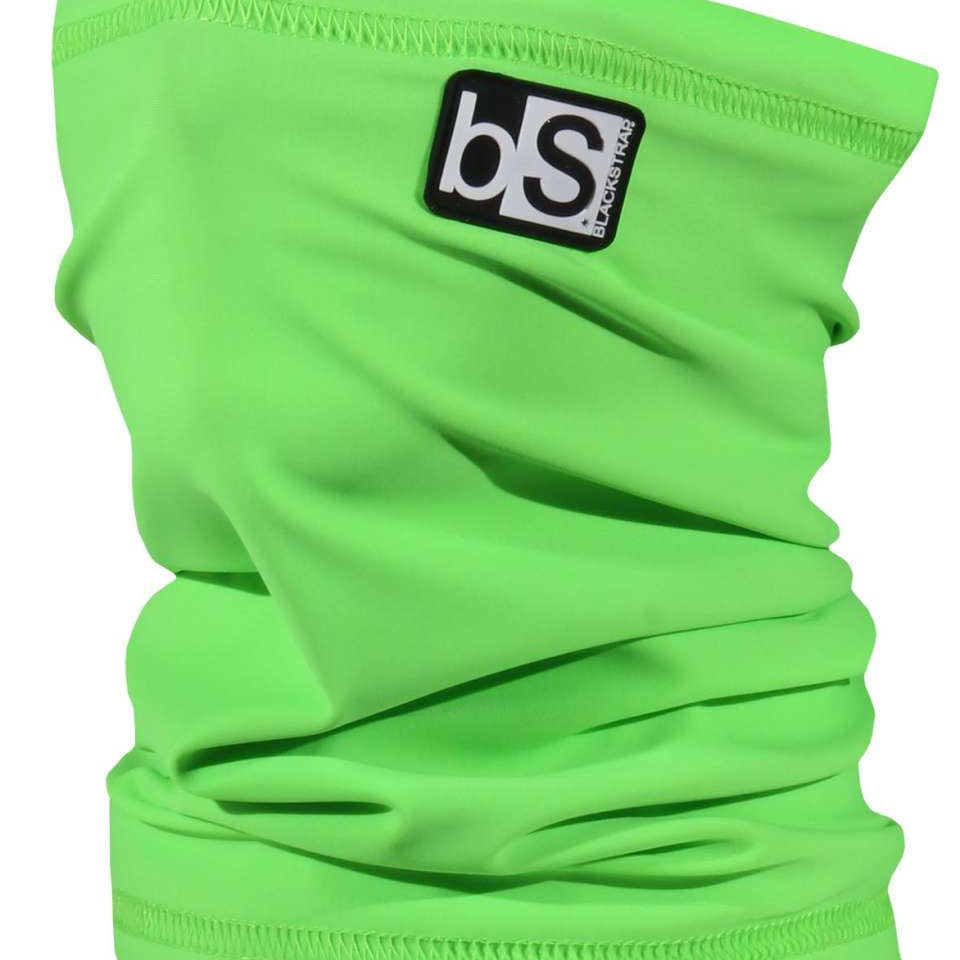BlackStrap Kids Tube Dual Layer 2024 - A neon green neck gaiter with a black logo featuring "bs" in white letters.