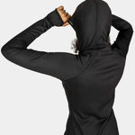 BlackStrap Women's Cloudchaser Hoodie 2024 - A black hoodie with a hood and drawstrings, featuring a zipper down the front.