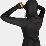 BlackStrap Women's Cloudchaser Hoodie 2024 - A black hoodie with a hood and drawstrings, featuring a zipper down the front.