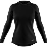 BlackStrap Women's Cloudchaser Hoodie 2024 - A black hoodie with a hood and drawstrings, featuring a small white logo on the bottom left corner.