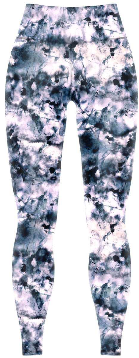 BlackStrap Women's Pinnacle Bottom Baselayer 2024 - A pair of black and white tie-dye patterned leggings with a high waistband.