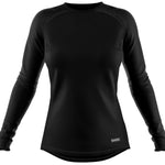 BlackStrap Women's Pinnacle Crew Top Baselayer 2024 - A black crew-neck top with a subtle logo on the left chest and a small tag at the bottom hem.