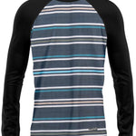 BlackStrap Skyliner Crew Top Baselayer 2024 - A crew-necked, long-sleeved black top with horizontal white stripes and a small logo on the left chest.