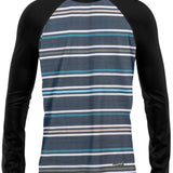 BlackStrap Skyliner Crew Top Baselayer 2024 - A crew-necked, long-sleeved black top with horizontal white stripes and a small logo on the left chest.