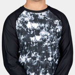 BlackStrap Skyliner Crew Top Baselayer 2024 - A black crew neck top with a white and grey abstract pattern on chest and sleeves.