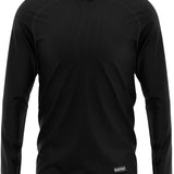 BlackStrap Summit Base Layer Hoodie 2024 - A black hoodie with a hood and long sleeves, featuring a ribbed texture on the cuffs and hem.