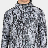BlackStrap Summit Base Layer Hoodie - A black hoodie with a white and grey abstract pattern of lines and shapes.