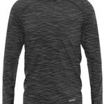 BlackStrap Summit Base Layer Hoodie 2024 - A black hoodie with a subtle white geometric pattern and a hood.