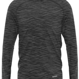BlackStrap Summit Base Layer Hoodie 2024 - A black hoodie with a subtle white geometric pattern and a hood.
