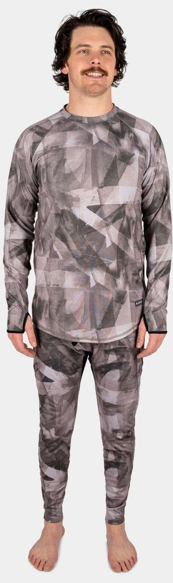 BlackStrap Summit Bottom Baselayer - A black, grey, and white geometric patterned baselayer with a crew neck and long sleeves.