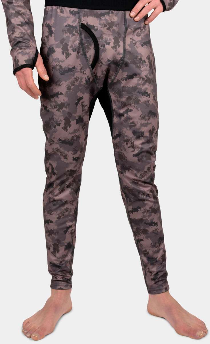 BlackStrap Summit Bottom Baselayer 2024 - A black baselayer with a subtle white snowflake pattern on the left leg.