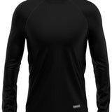 BlackStrap Summit Crew Top Baselayer 2024 - A black crew-neck top with a ribbed texture and thin white stitching on the shoulders.