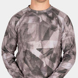 BlackStrap Summit Crew Top Baselayer - A black crew-neck top with a geometric pattern of white and grey shapes.