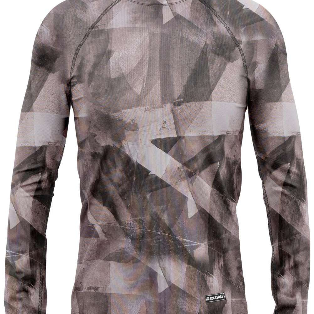 BlackStrap Summit Crew Top Baselayer 2024 - A black crew-neck top with a geometric pattern of white lines and shapes.