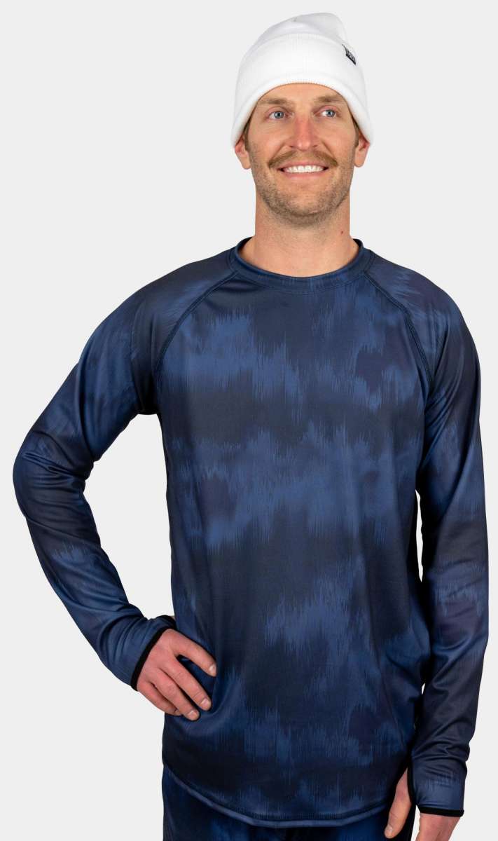 BlackStrap Summit Crew Top Baselayer 2024 - A black crew-neck top with a subtle pattern of thin, light gray lines.