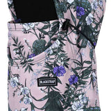 BlackStrap Team Hood Print Balaclava 2024 - A pink balaclava with a floral pattern of purple and white flowers, green leaves, and stems.