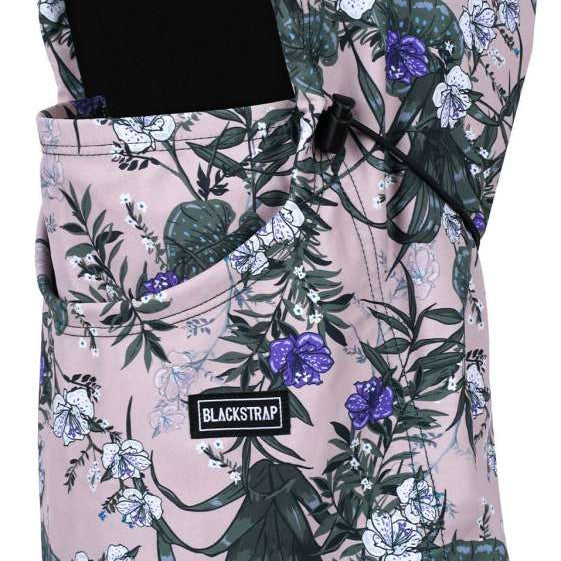 BlackStrap Team Hood Print Balaclava 2024 - A pink balaclava with a floral pattern of purple and white flowers, green leaves, and stems.