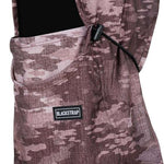 BlackStrap Team Hood Print Balaclava 2024 - A black balaclava with a white and grey camouflage pattern on the hood.