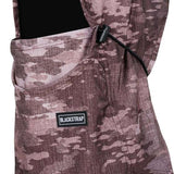 BlackStrap Team Hood Print Balaclava 2024 - A black balaclava with a white and grey camouflage pattern on the hood.