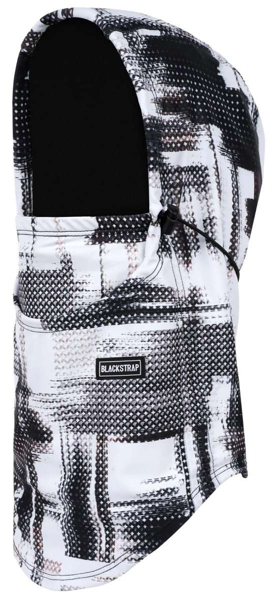 BlackStrap Team Hood Print Balaclava 2024 - A black and white balaclava with a hood featuring a team print design.