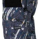 BlackStrap Team Hood Print Balaclava 2024 - A black balaclava with a white and gold abstract print design.