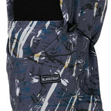 BlackStrap Team Hood Print Balaclava 2024 - A black balaclava with a white and gold abstract print design.