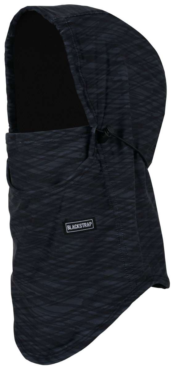 BlackStrap Team Hood Print Balaclava 2024 - A black balaclava with a subtle white and grey patterned hood print.