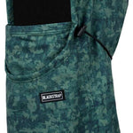 BlackStrap Team Hood Print Balaclava 2024 - A green and black camouflage-print balaclava with a hood.