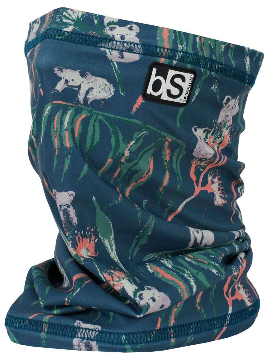 BlackStrap The Tube Print Dual Layer 2024 - A navy blue neck gaiter with a repeating pattern of white bears and green leaves.