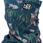 BlackStrap The Tube Print Dual Layer 2024 - A navy blue neck gaiter with a repeating pattern of white bears and green leaves.