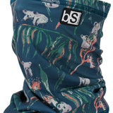 BlackStrap The Tube Print Dual Layer 2024 - A navy blue neck gaiter with a repeating pattern of white bears and green leaves.