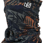 BlackStrap The Tube Print Dual Layer 2024 - A black neck gaiter with a repeating orange and gray abstract pattern of lines and shapes.