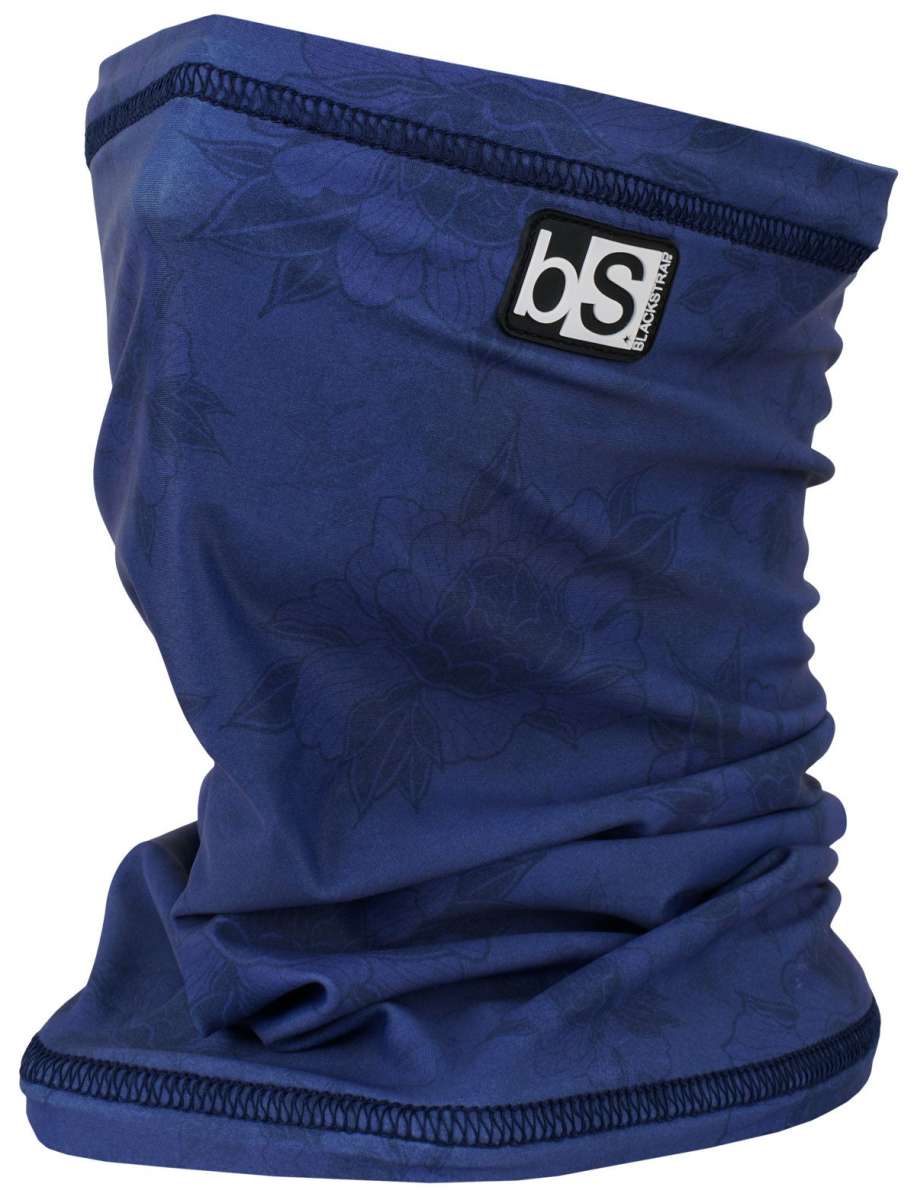 BlackStrap The Tube Print Dual Layer 2024 - A navy blue neck gaiter with a repeating floral pattern and black trim.