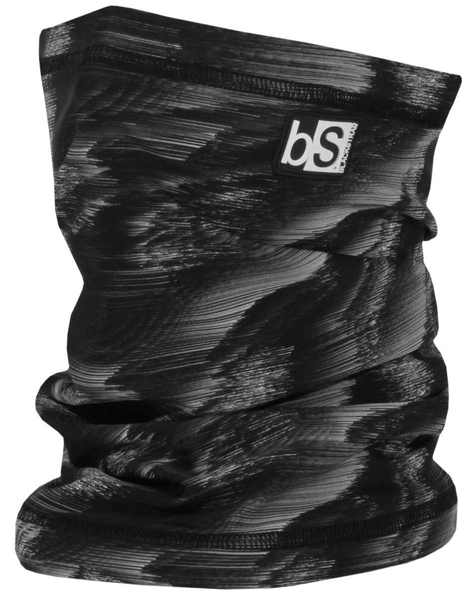 BlackStrap The Tube Print Dual Layer 2024 - A black neck gaiter with a white and grey abstract pattern of lines.
