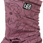 BlackStrap The Tube Print Dual Layer 2024 - A pink balaclava with a black line-art floral pattern and brown stitching.
