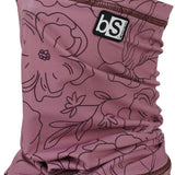 BlackStrap The Tube Print Dual Layer 2024 - A pink balaclava with a black line-art floral pattern and brown stitching.