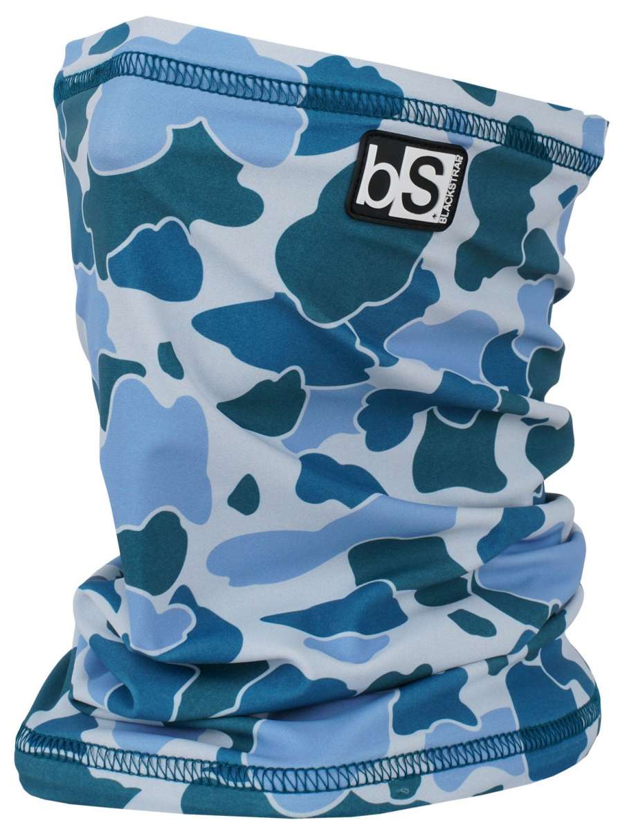 BlackStrap The Tube Print Dual Layer 2024 - A blue and white camouflage print neck gaiter with a black logo patch on the upper right side.