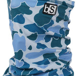 BlackStrap The Tube Print Dual Layer 2024 - A blue and white camouflage print neck gaiter with a black logo patch on the upper right side.